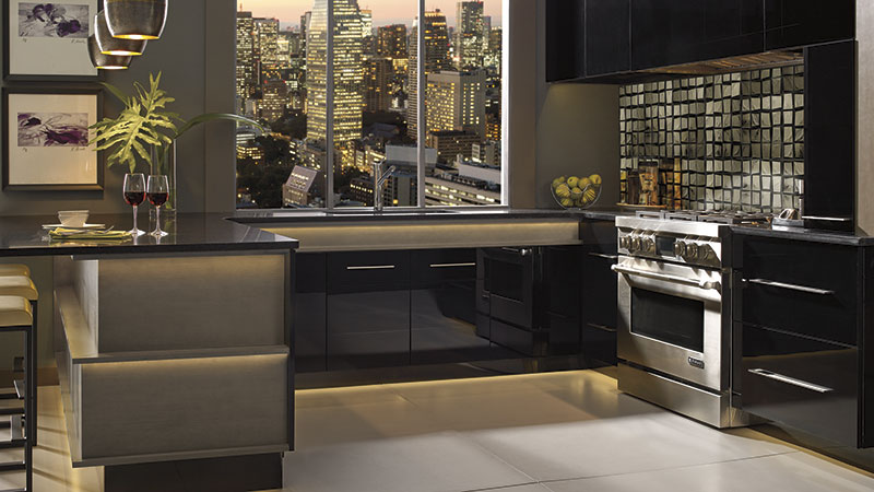 Ricci and Desoto Full Access kitchen cabinets in high gloss black