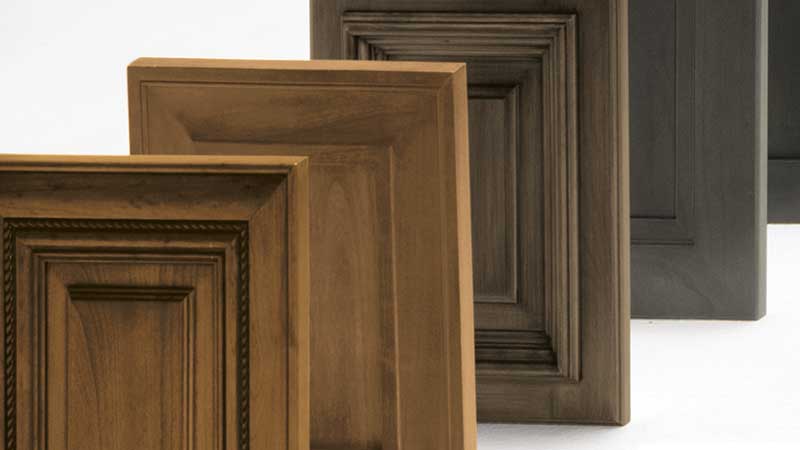 Wood cabinet doors in various hardwood species