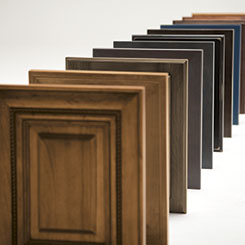 Omega cabinet doors in various wood stains