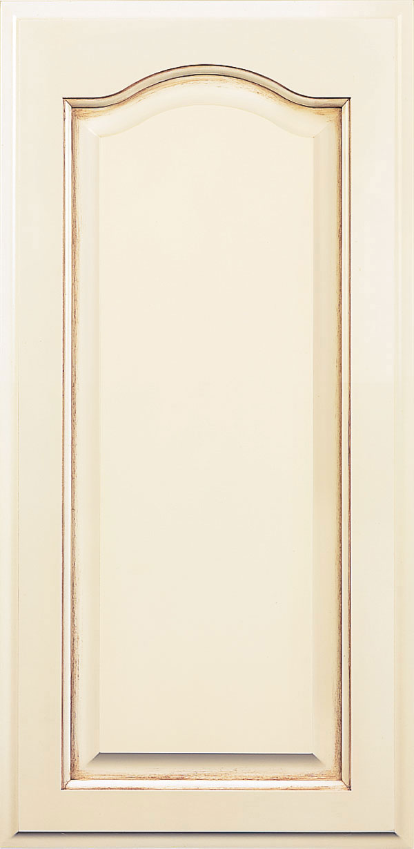 Brookside maple raised panel cabinet door in pearl with cappuccino glaze