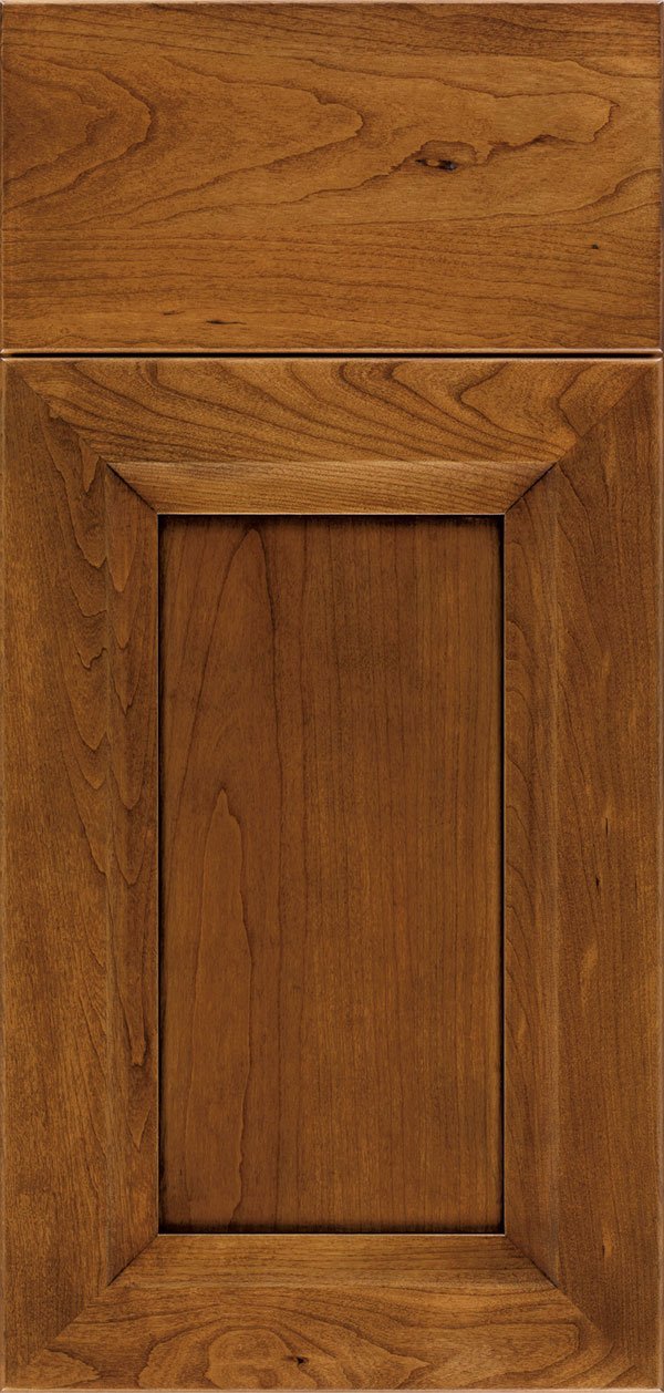 Cayhill cherry reversed raised panel cabinet door in nutmeg with onyx glaze