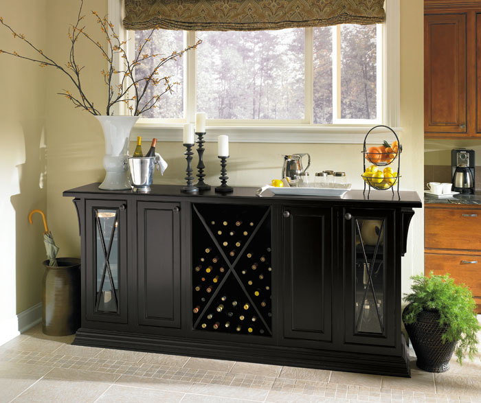 Bancroft black storage cabinet in a dining room