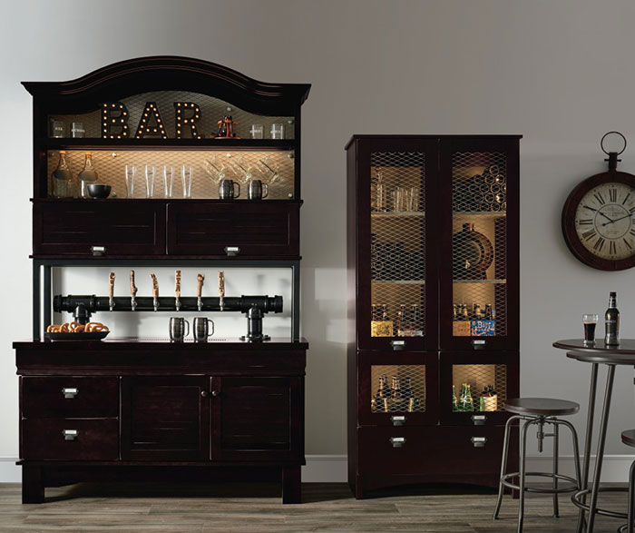 Casual Maple Bar and Beverage Station Cabinets