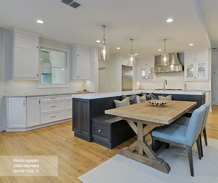 Kitchen Featuring an Island with Bench Seating