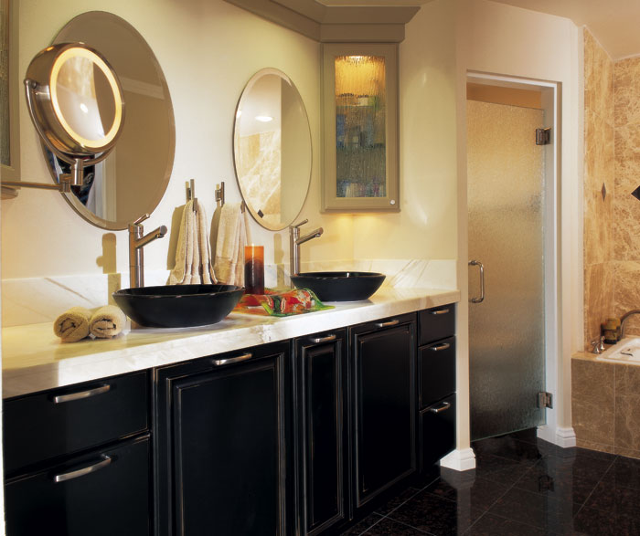 Denison black bathroom cabinets with distressing
