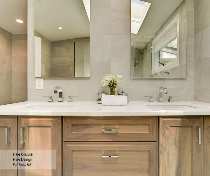 Simple and Serene Walnut Bathroom Cabinets