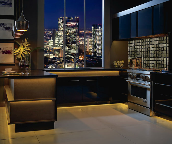Contemporary Acrylic Kitchen Cabinets in Black Finish