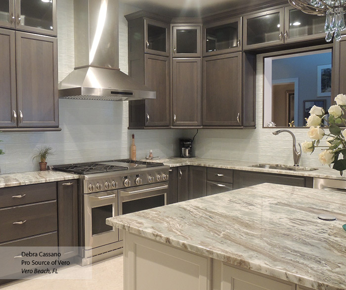 Gray Cabinets with an Off White Kitchen Island