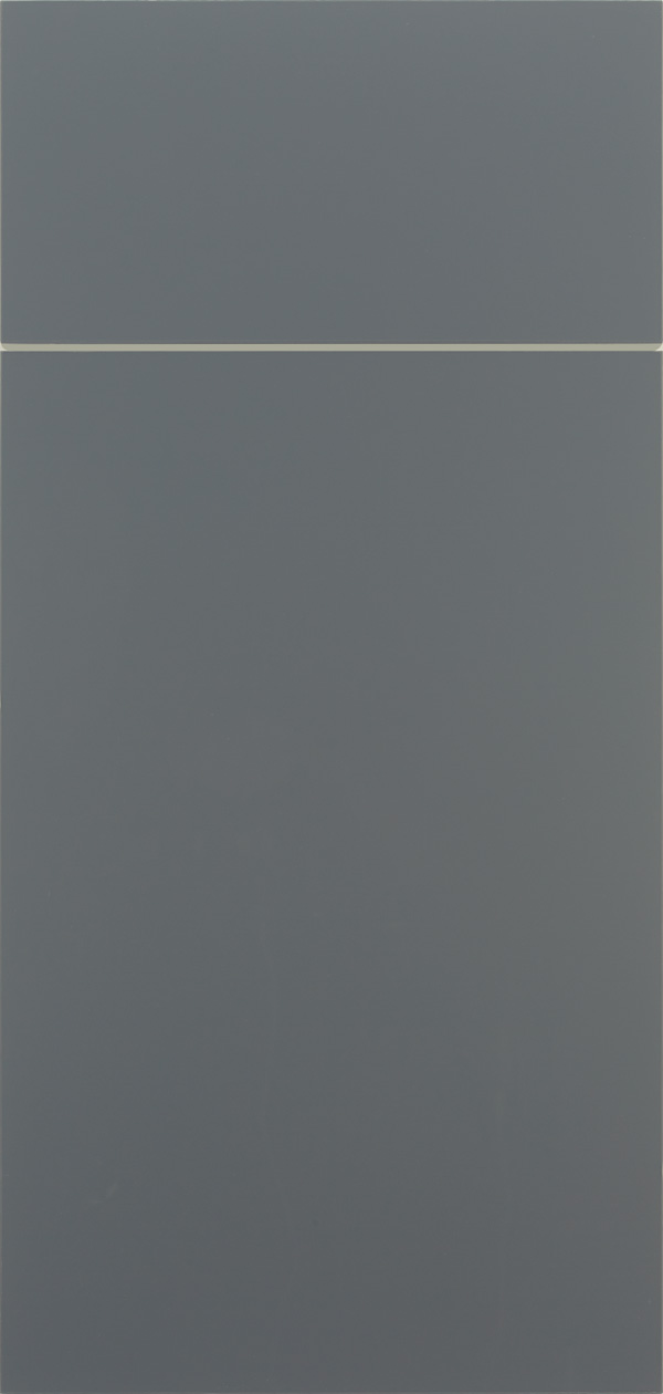 ricci cabinet door style in high gloss laminate with dark grey finish