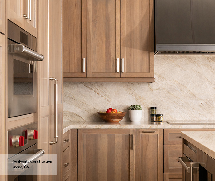 Pecan Kitchen Cabinets with Kitchen Storage