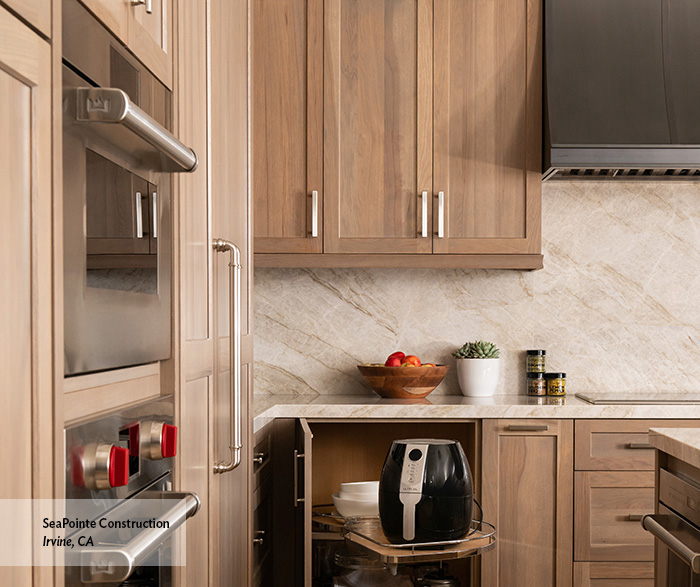 Pecan Kitchen Cabinets with Kitchen Storage